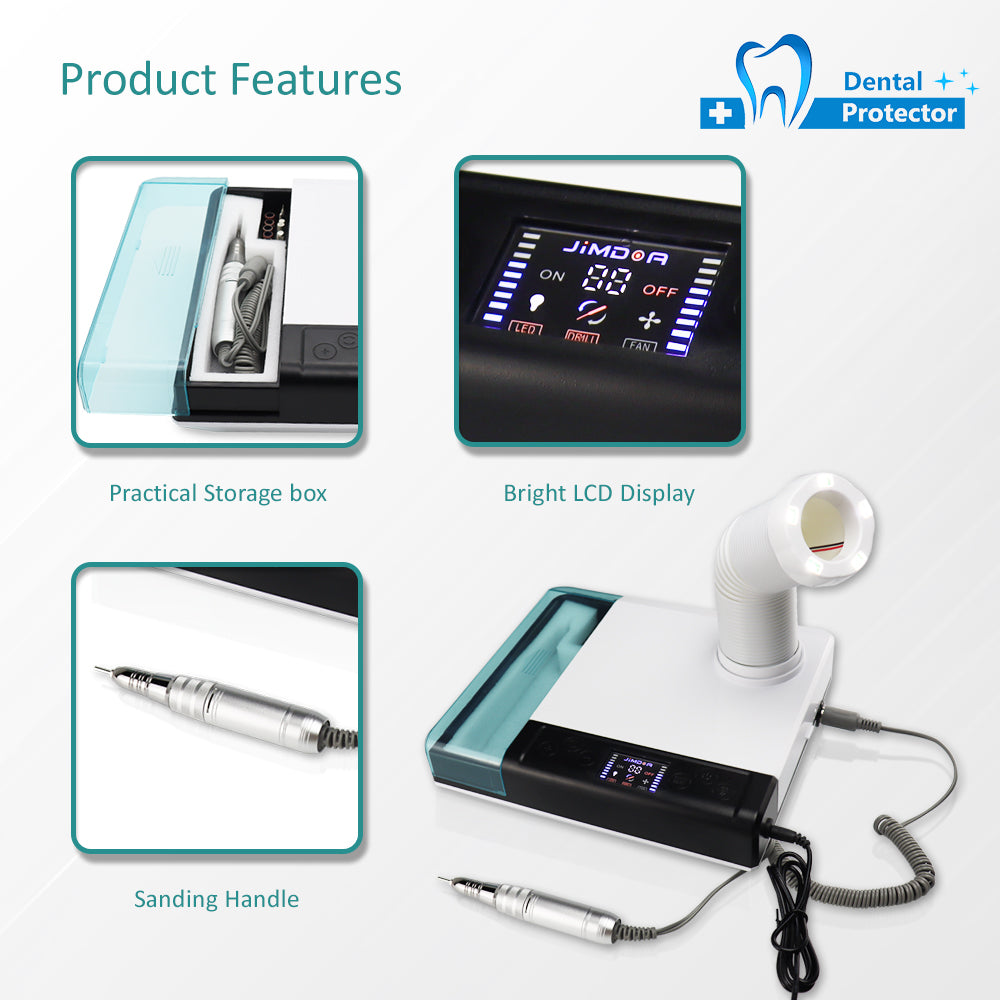 M-DC Dental LED 2-in-1 Dust Collector With Electric Motor 65W Mini Vacuum Cleaner Dentistry Lab Tool Equipment 360° Dust Suction Machine Polishing Nail Drill