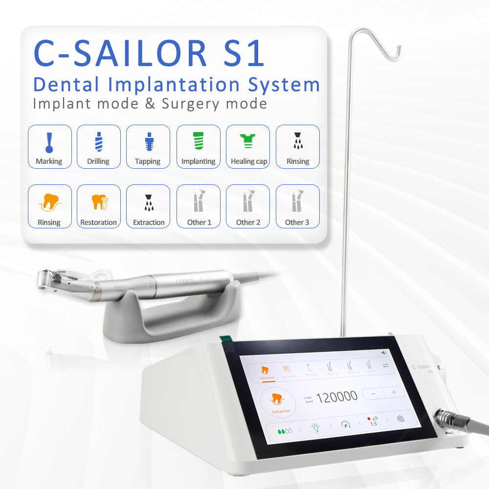 C Sailor S1 COXO Dental Implant Motor with Surgery Motor 2-in-1,LCD Color Screen ,Wireless Foot Pedal , LED Illumination,Build in Operating procedures and steps