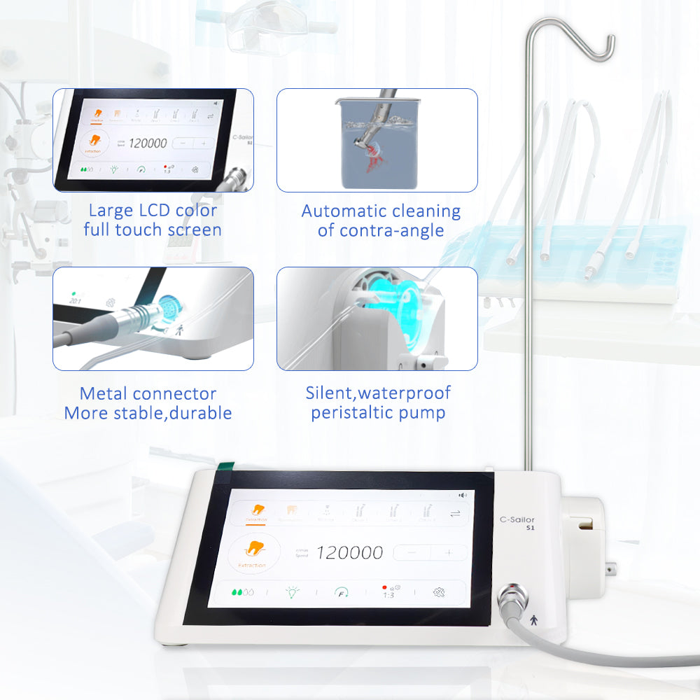 C Sailor S1 COXO Dental Implant Motor with Surgery Motor 2-in-1,LCD Color Screen ,Wireless Foot Pedal , LED Illumination,Build in Operating procedures and steps