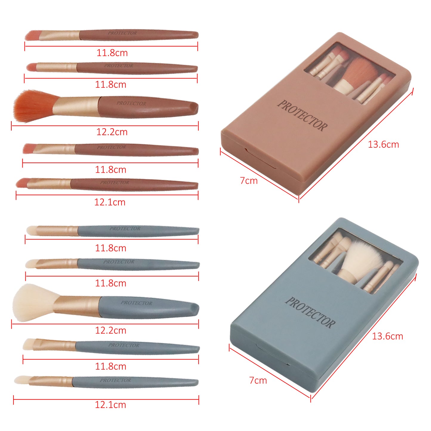 PROTECTOR Compact Makeup Brush Set – 8pcs Beauty Brushes in Travel Case