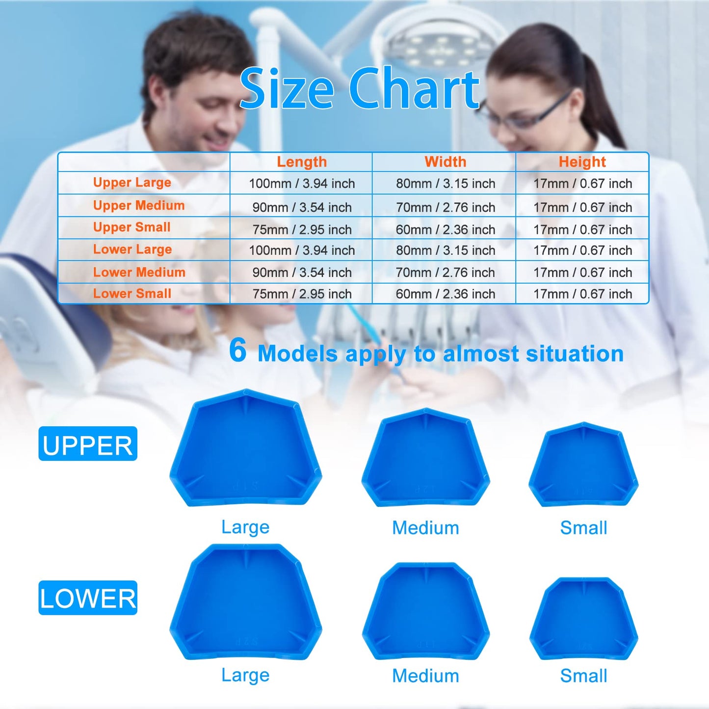 Dental Model Base Former Impression Trays Base Molds Silicone Dental Lab Use for Cast Trimming S/M/L (6pcs)