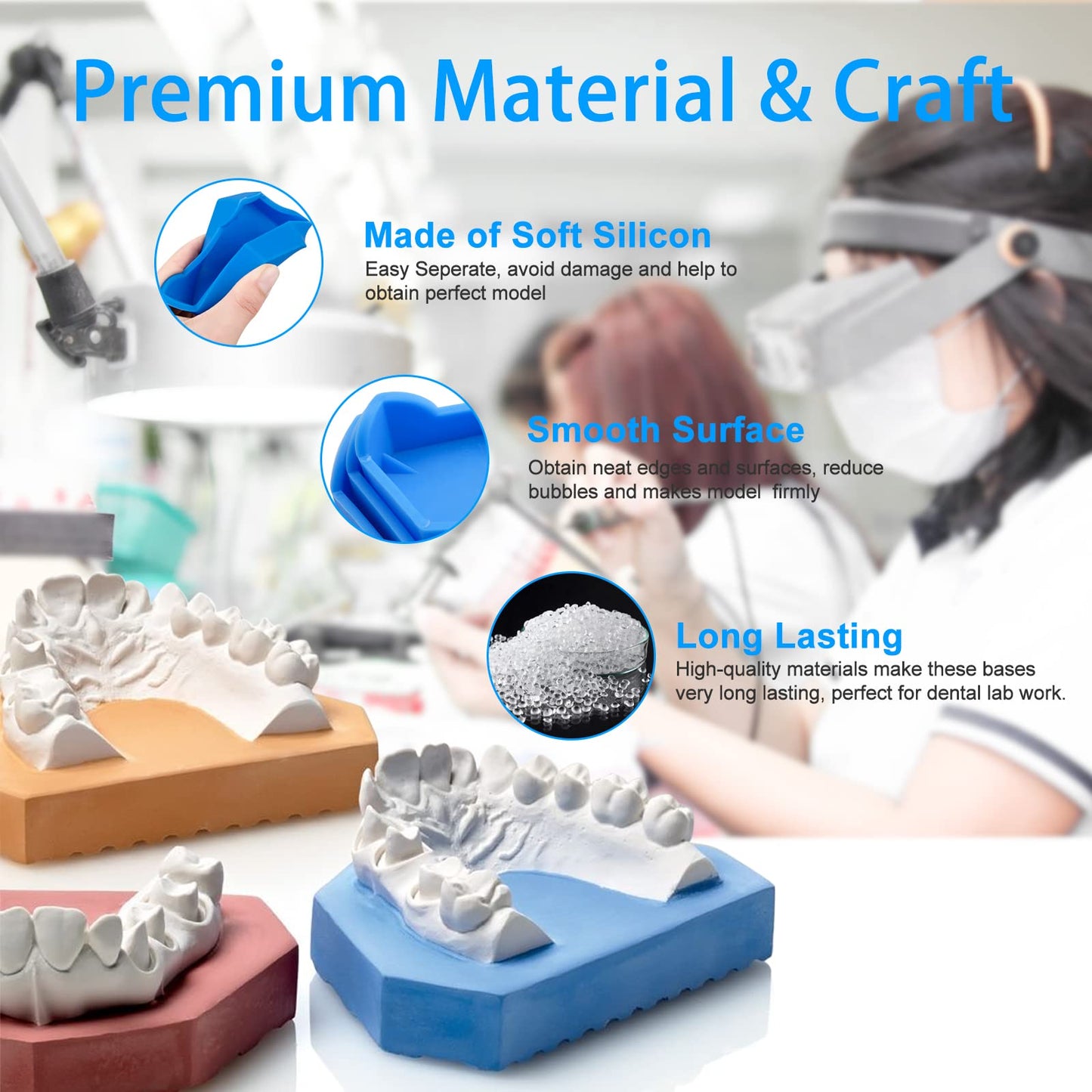 Dental Model Base Former Impression Trays Base Molds Silicone Dental Lab Use for Cast Trimming S/M/L (6pcs)