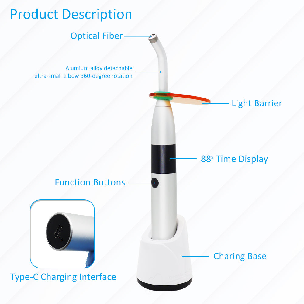 LED Curing Light, High Power Metal Body, 360° Rotating Head, One-Second Fast Curing, Rechargeable