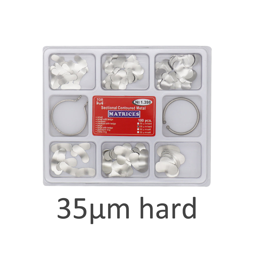 100 Pieces of Dental Matrix, Partial Dome, Metal Matrix, Complete Kit No. 1,398 with 2 Rings (Box of 100 Dental Sheets)