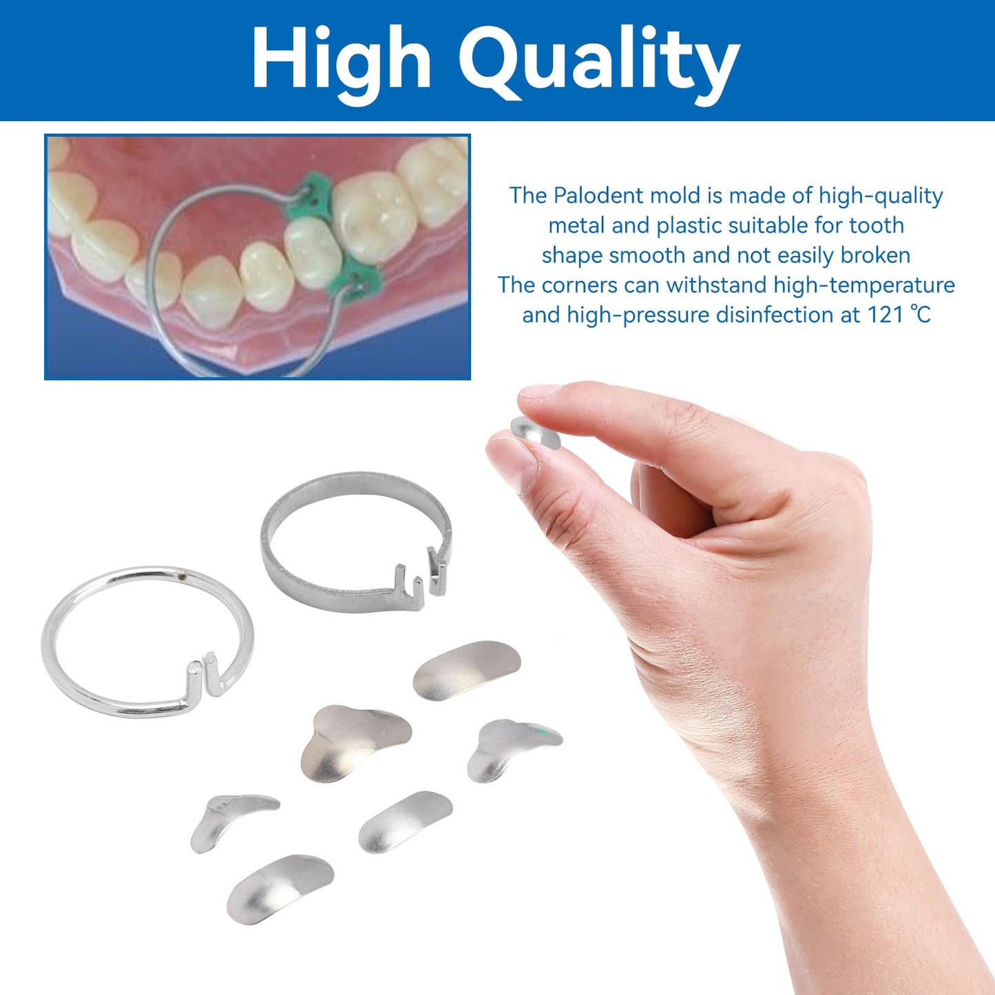 100/Box Dental Section Profile Matrix, Professional Dental Filling Matrix with Dental Filling Matrix with 2 Rings, 20 Circle Wedge Orthodontic Items