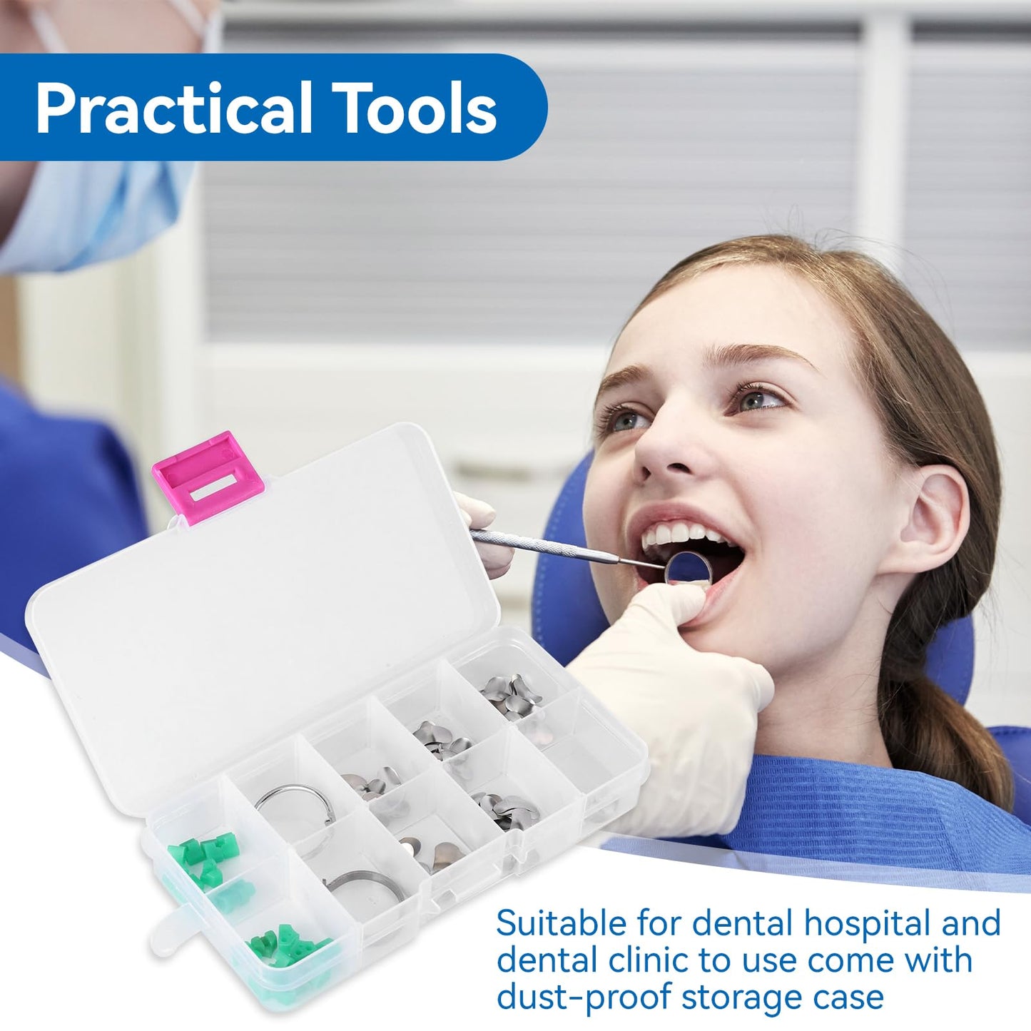 100/Box Dental Section Profile Matrix, Professional Dental Filling Matrix with Dental Filling Matrix with 2 Rings, 20 Circle Wedge Orthodontic Items