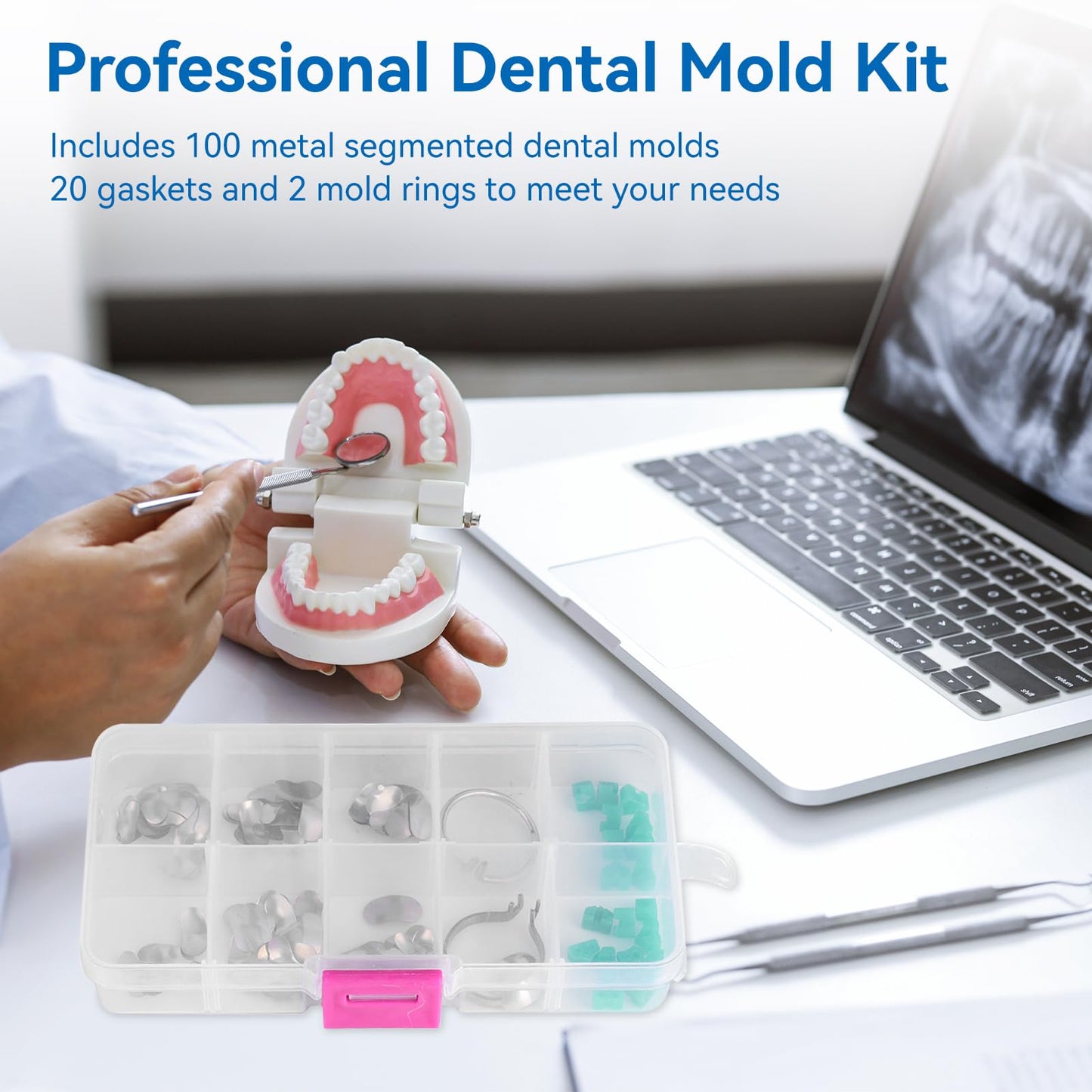 100/Box Dental Section Profile Matrix, Professional Dental Filling Matrix with Dental Filling Matrix with 2 Rings, 20 Circle Wedge Orthodontic Items