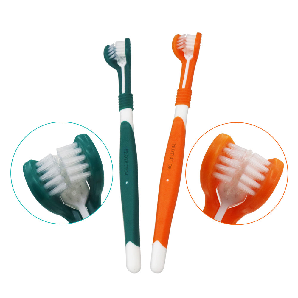 PROTECTOR Three-Sided Pet Toothbrush – 360° Surround Bristles for Dogs and Cats (Random color*10)
