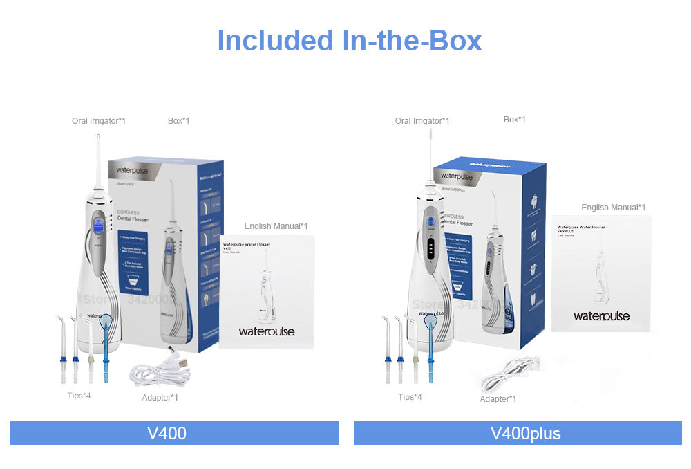 Waterpulse V400P/V400 Oral Irrigator Portable Cordless Irrigators With Travel Case Rechargeable Battery Water Flosser Teeth