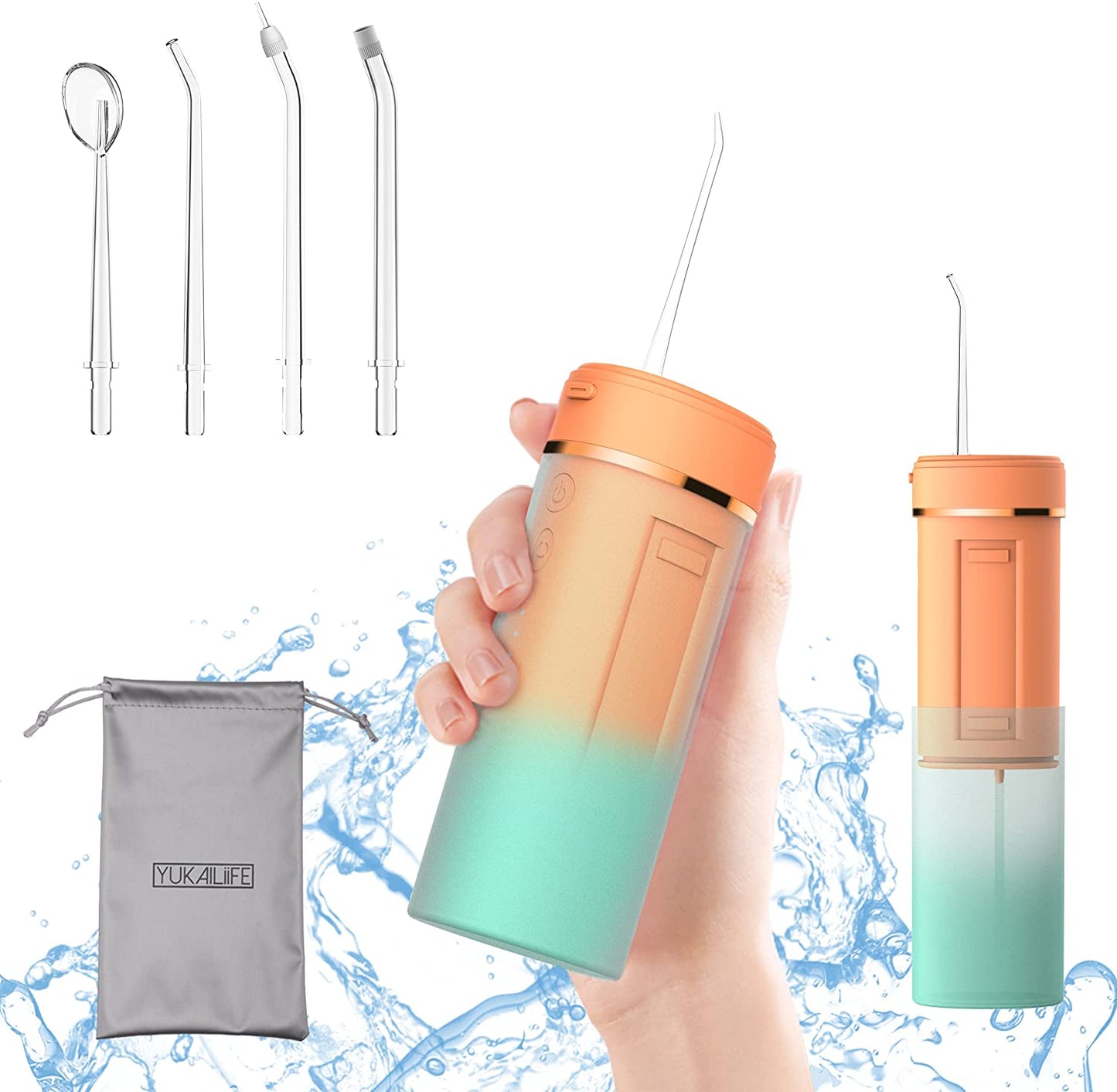 Cordless Water Flosser Portable Oral Irrigator Rechargeable Teeth Cleaner Pick for Braces & Bridges - 4 Modes, IPX7 Waterproof, Collapsible Water Tank for Travel and Home