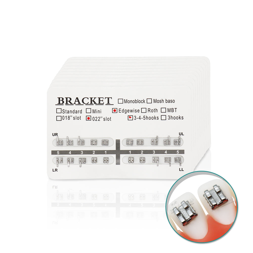 10 Sets/Pack 200 pcs of Brackets 022 inch Slot 3-4-5 Hooks Edgewise Metal Brackets Braces,Silver,3mm