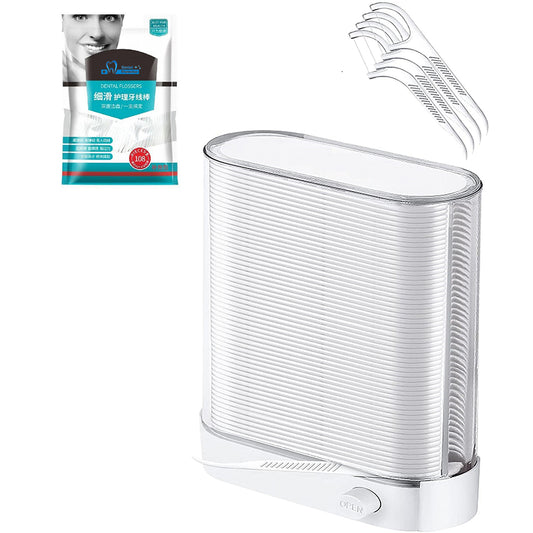 Dental Floss Picks, Flossers Picks for Adult Teeth, Packed in 1pc of Refillable Auto-Ejection-Case and one refill pack, Hygienic Convenient, Environmental ,Tasteless Total 196 Count