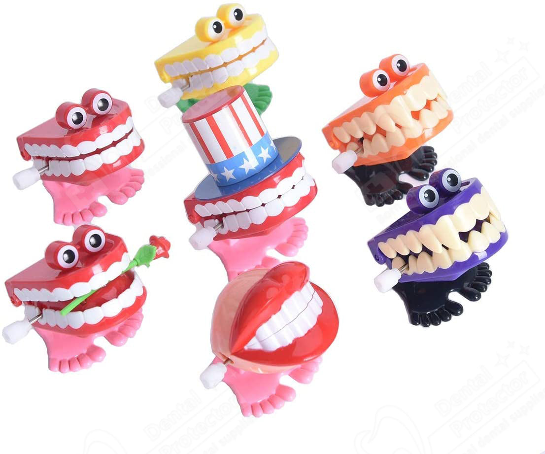 PROTECTOR Walking Teeth Toys 7PCS, Wind-up Chattering Teeth Smile Small Wind Up Toy Feet Knickknack For Party Halloween Christmas Home Desktop Decoration