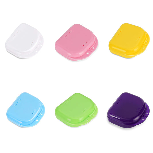 Dental Mouthguard Container Orthodontic Retainer Case with Vent Holes, Denture Holder Box Clear Aligner Case Slim for Household|Travel|Office - Bluish - Light & Easy to Carry 6 pcs in package