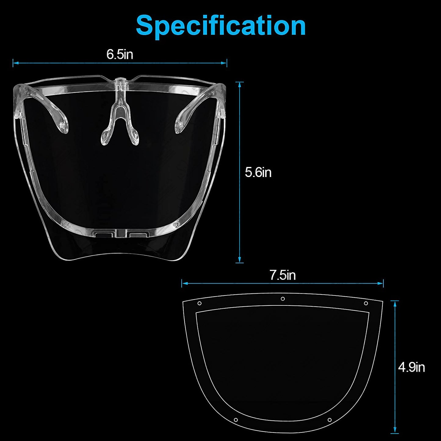 5 Pack Safety Face Shields,Ultra Clear Protective Full Face Shield to Protect Eyes, Nose, Mouth - Reusable Anti-Fog Transparent PET Plastic, Goggles, For Men Women, Indoor and Outdoor Activities Use