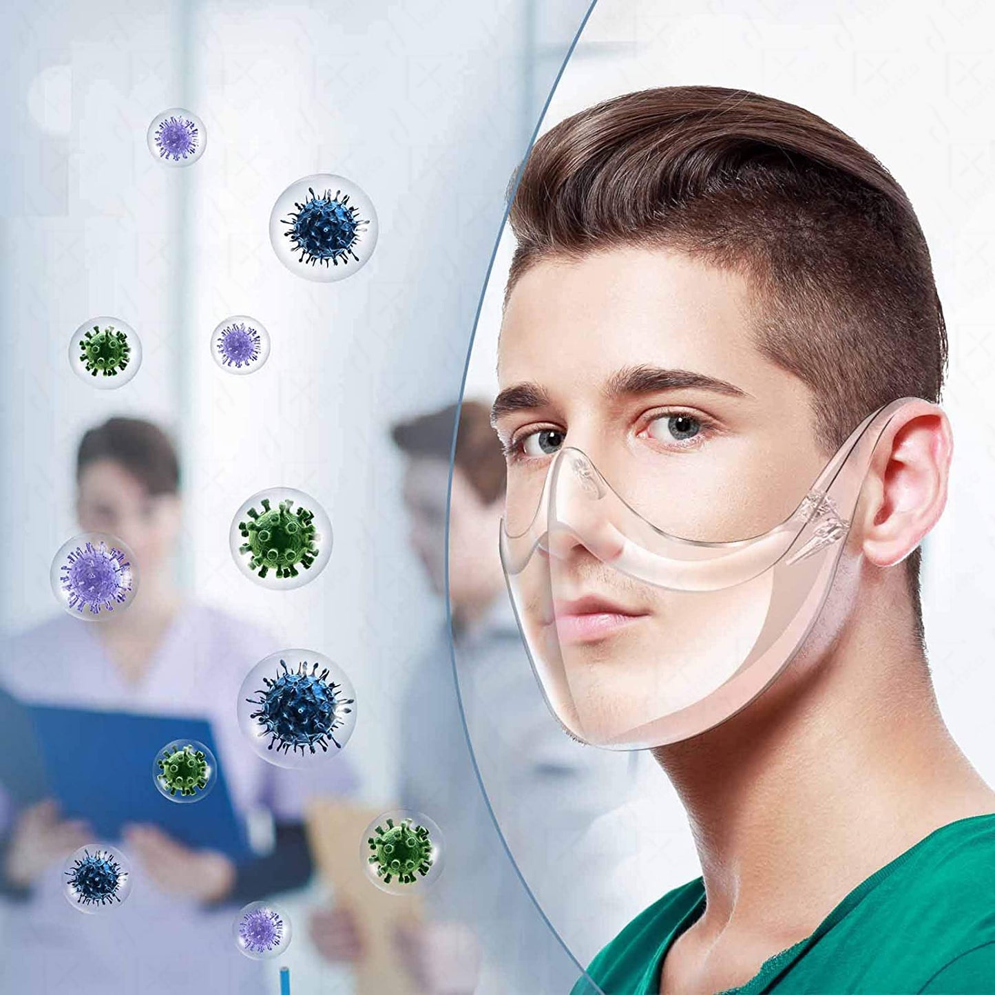 2PCS Transparent Face Sheild, Lightweight Anti-Fog Durable Breathable Visible Expression Face Sheild, Plastic Reusable Washable Face Sheild Fast Delivery