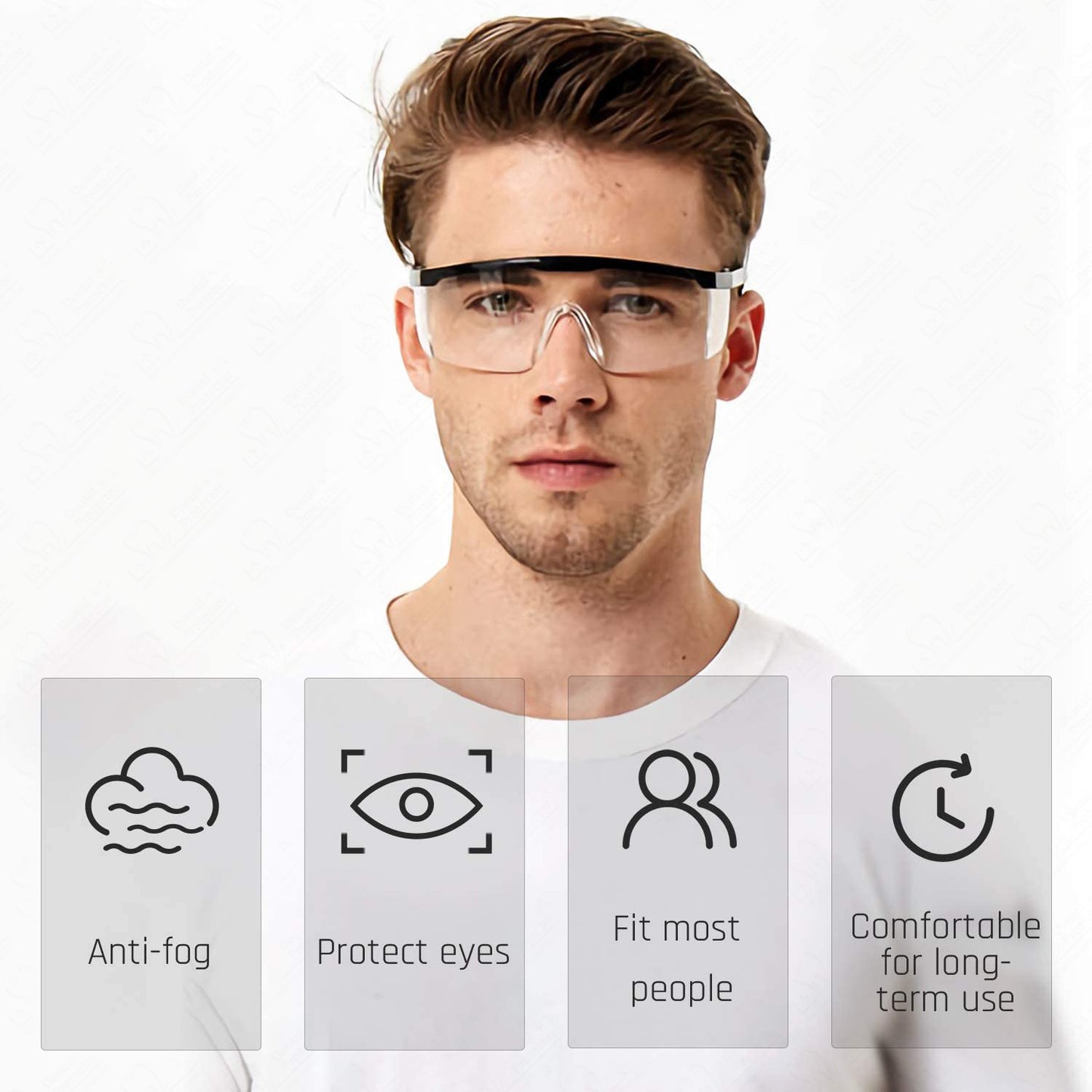 Protector Safety Glasses with Anti-fog lens Protective Eyewear Adjustable Frame Safety Glasses Eye Protection (Black/Bule Frame&transparent Lens)