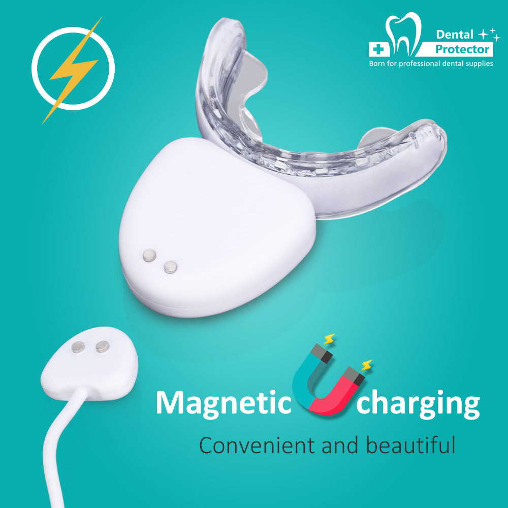 Protector Teeth Whitening Kit with LED Light at Home for Sensitive Teeth,Professional Tooth Whitener with 1xDouble-Sided Silicone Mouth Tray,3xTeeth Whitening Gel, Magnetic charging, Safely and Effectively Whitens in 15 Minutes
