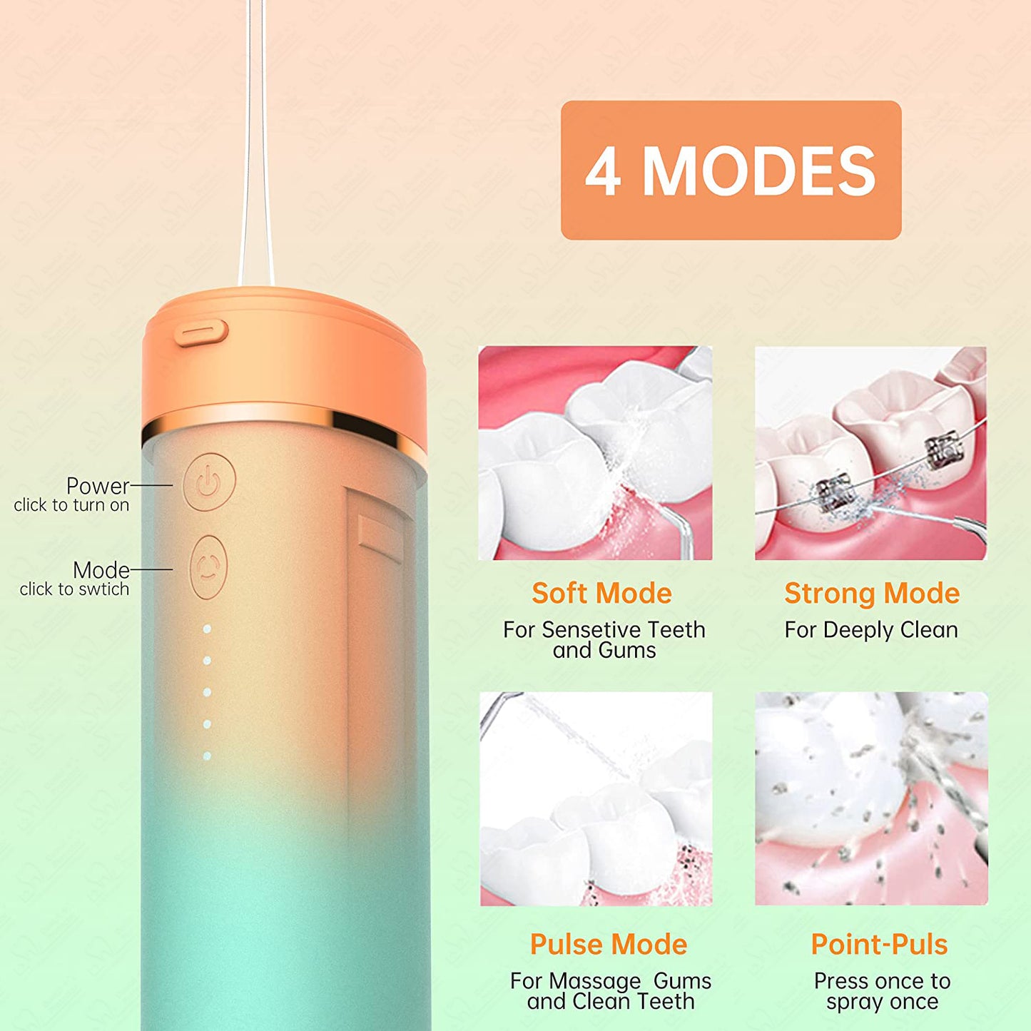 Cordless Water Flosser Portable Oral Irrigator Rechargeable Teeth Cleaner Pick for Braces & Bridges - 4 Modes, IPX7 Waterproof, Collapsible Water Tank for Travel and Home