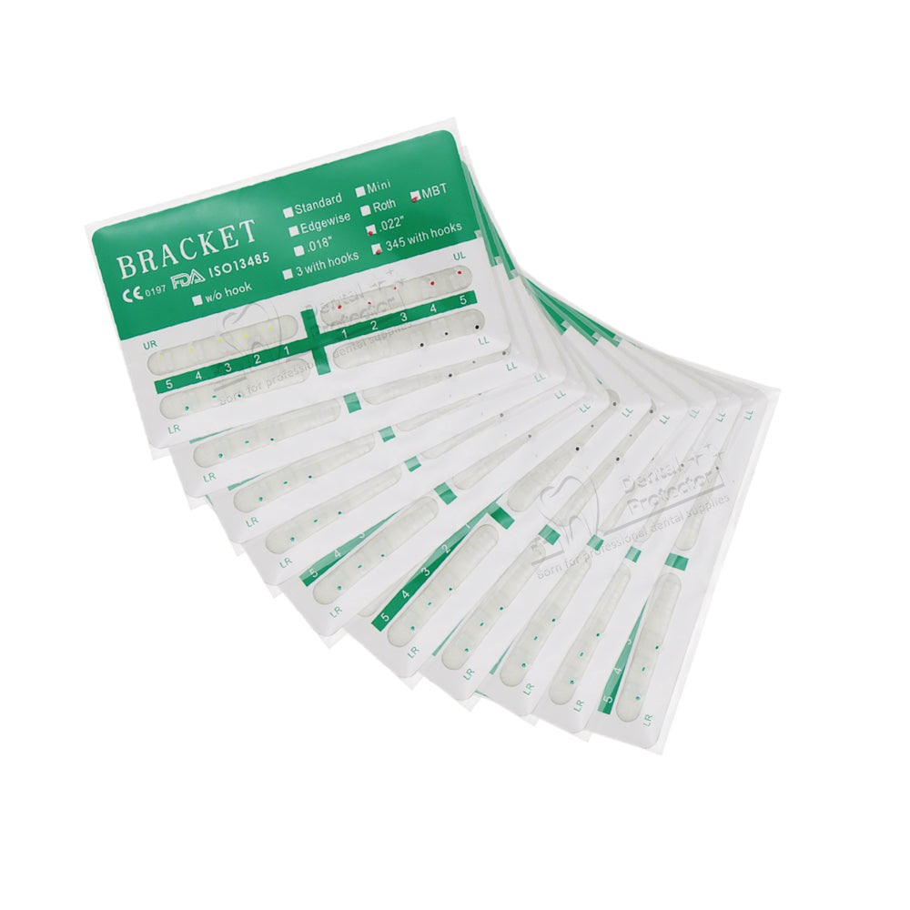 GOB-M022345 10 Packs Dental Orthodontic Brackets Ceramic Braces Bracket Braces Dental MBT Bracket 022" Slot 345 With Hook
