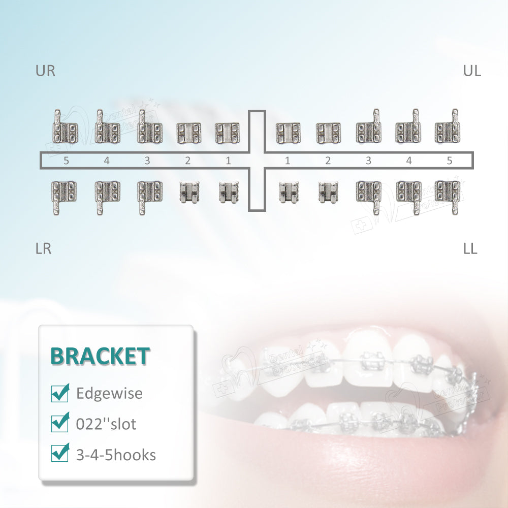 10 Sets/Pack 200 pcs of Brackets 022 inch Slot 3-4-5 Hooks Edgewise Metal Brackets Braces,Silver,3mm