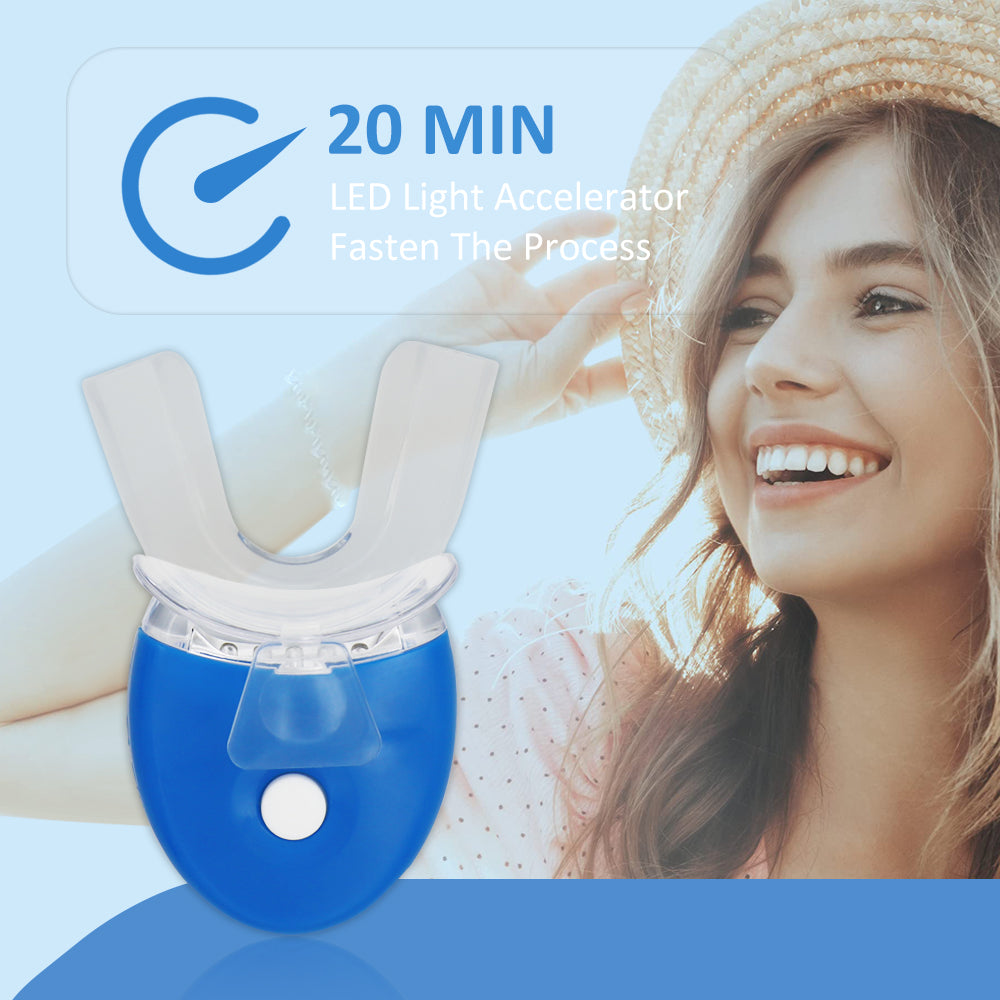 Teeth Whitening Light Kit - 5X LED Light Tooth Whitener with 35% Carbamide Peroxide, Mouth Trays, Remineralizing Gel and Tray Case - Built-In 10 Minute Timer Restores Your Smile Confidently