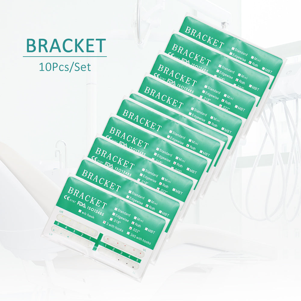 GOB-R0223 10 Packs Dental Orthodontic Brackets Ceramic Braces Bracket Braces Dental Roth Bracket 022"/018" Slot 3 with Hook