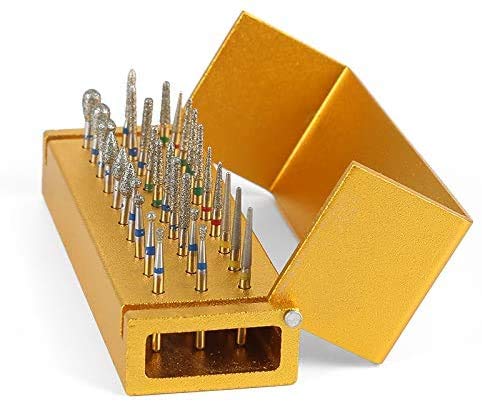 DB-30 High Speed Diamond Bur Set with Aluminium Alloy Shelf - High Speed and Low Speed Diamond Bur Set Dental Lab Aluminum Bur Case Disinfection Opening Box Organizer