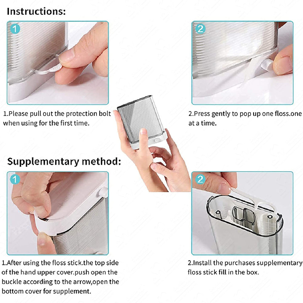 Dental Floss Picks, Flossers Picks for Adult Teeth, Packed in 1pc of Refillable Auto-Ejection-Case and one refill pack, Hygienic Convenient, Environmental ,Tasteless Total 196 Count
