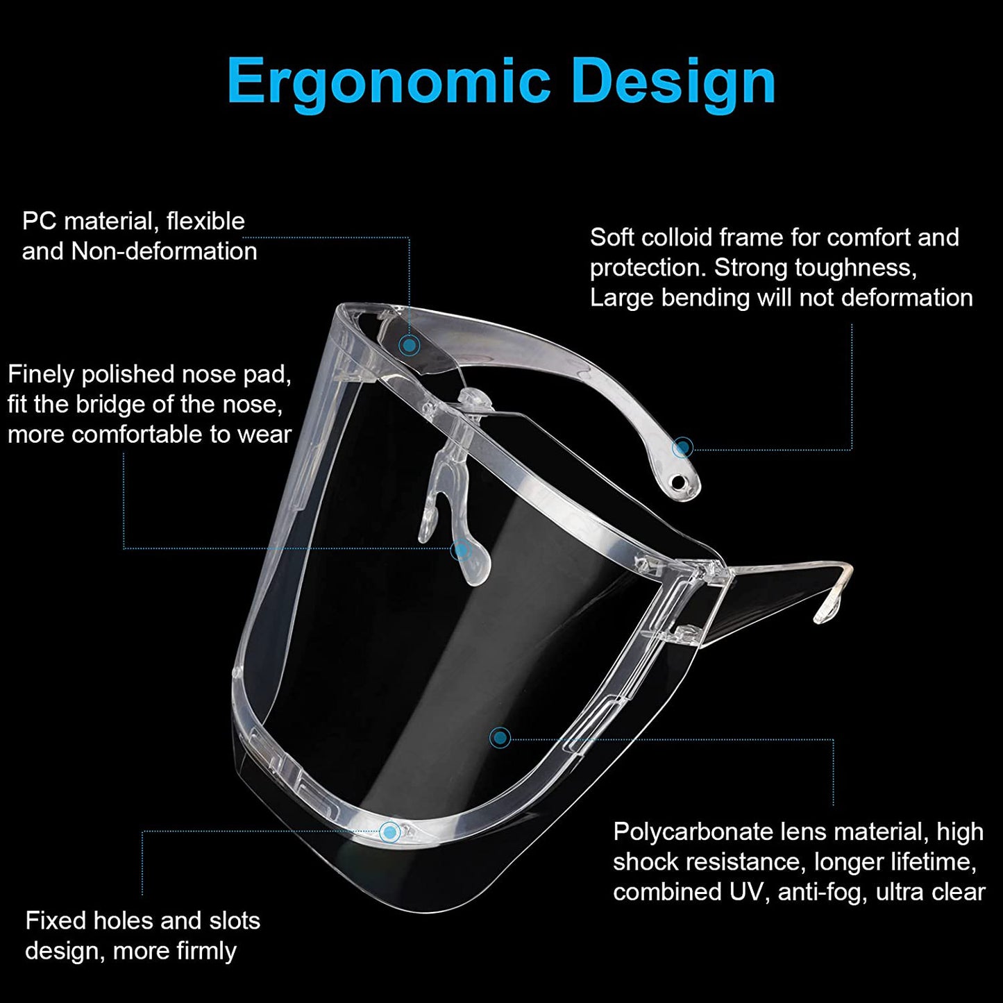 5 Pack Safety Face Shields,Ultra Clear Protective Full Face Shield to Protect Eyes, Nose, Mouth - Reusable Anti-Fog Transparent PET Plastic, Goggles, For Men Women, Indoor and Outdoor Activities Use