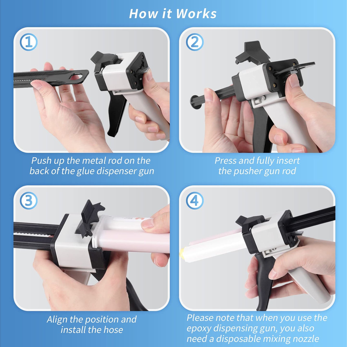 Dispenser Gun Kit 50ml Dental Impression Material Dispensing Guns, Solid Epoxy Gun 1:1/1:2 for Dispense Dental Resin Materials, Adhesive and Glue