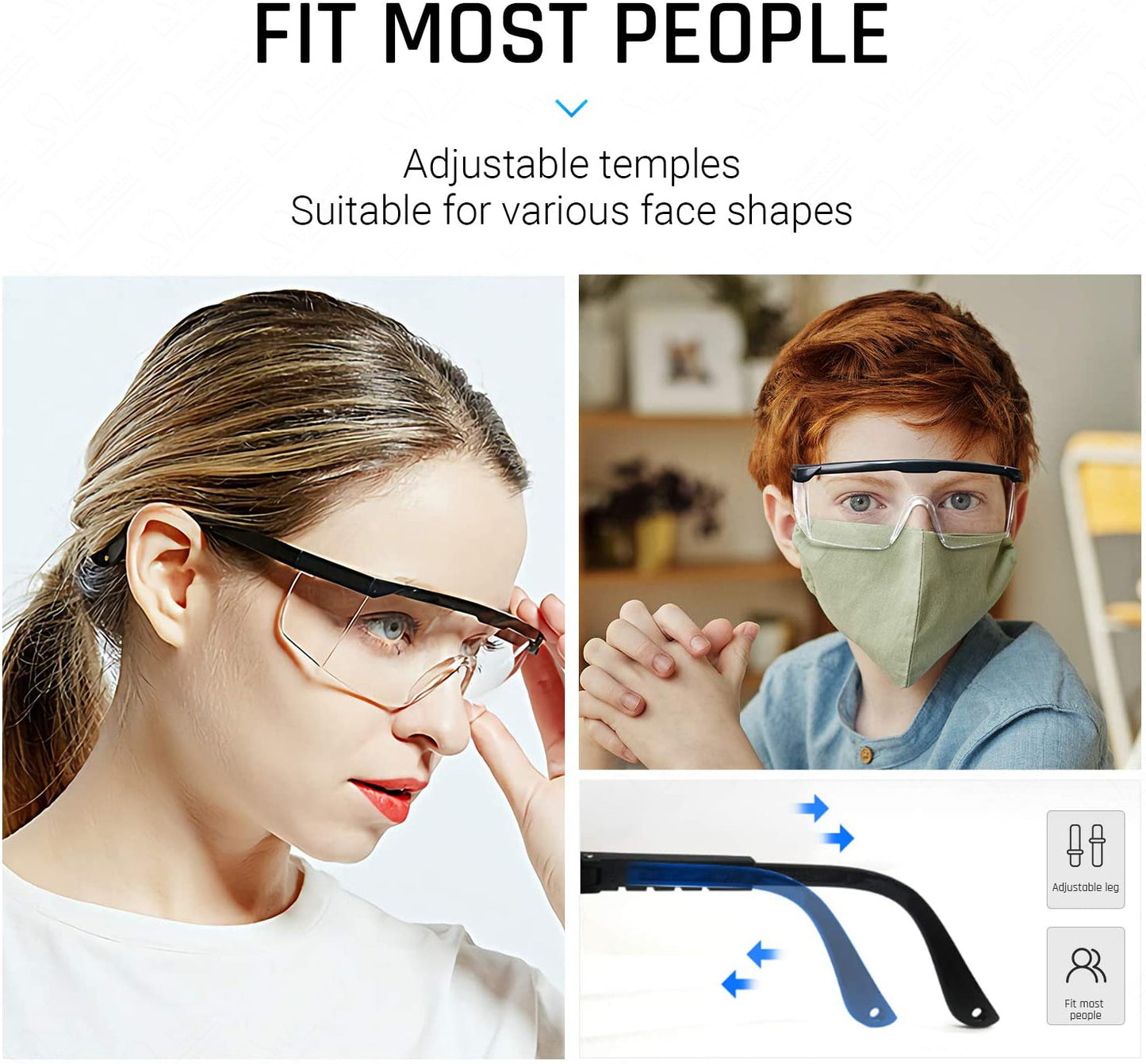 Protector Safety Glasses with Anti-fog lens Protective Eyewear Adjustable Frame Safety Glasses Eye Protection (Black/Bule Frame&transparent Lens)