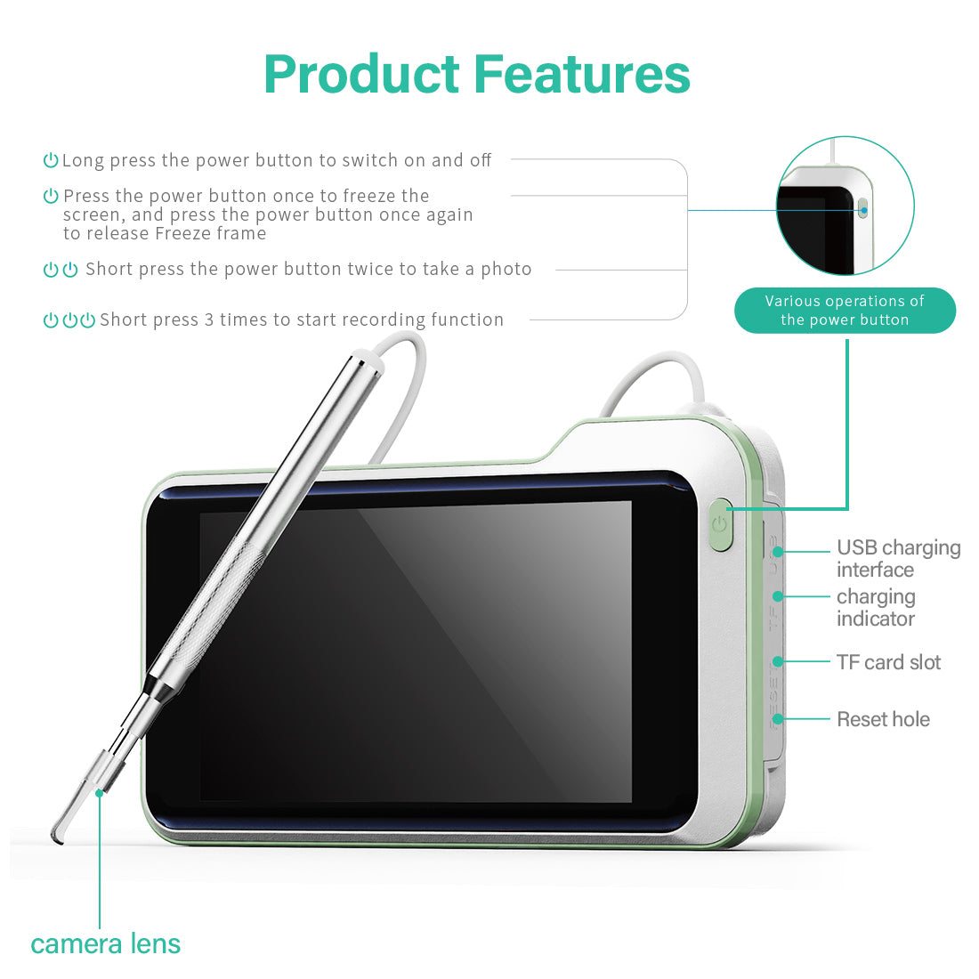 Ear Wax Removal Tool Camera Smart Visual Ear Wax Cleaner 5 million HD visual ear pick Luminous ear pick Children visual ear pick 3.9mm 1080P