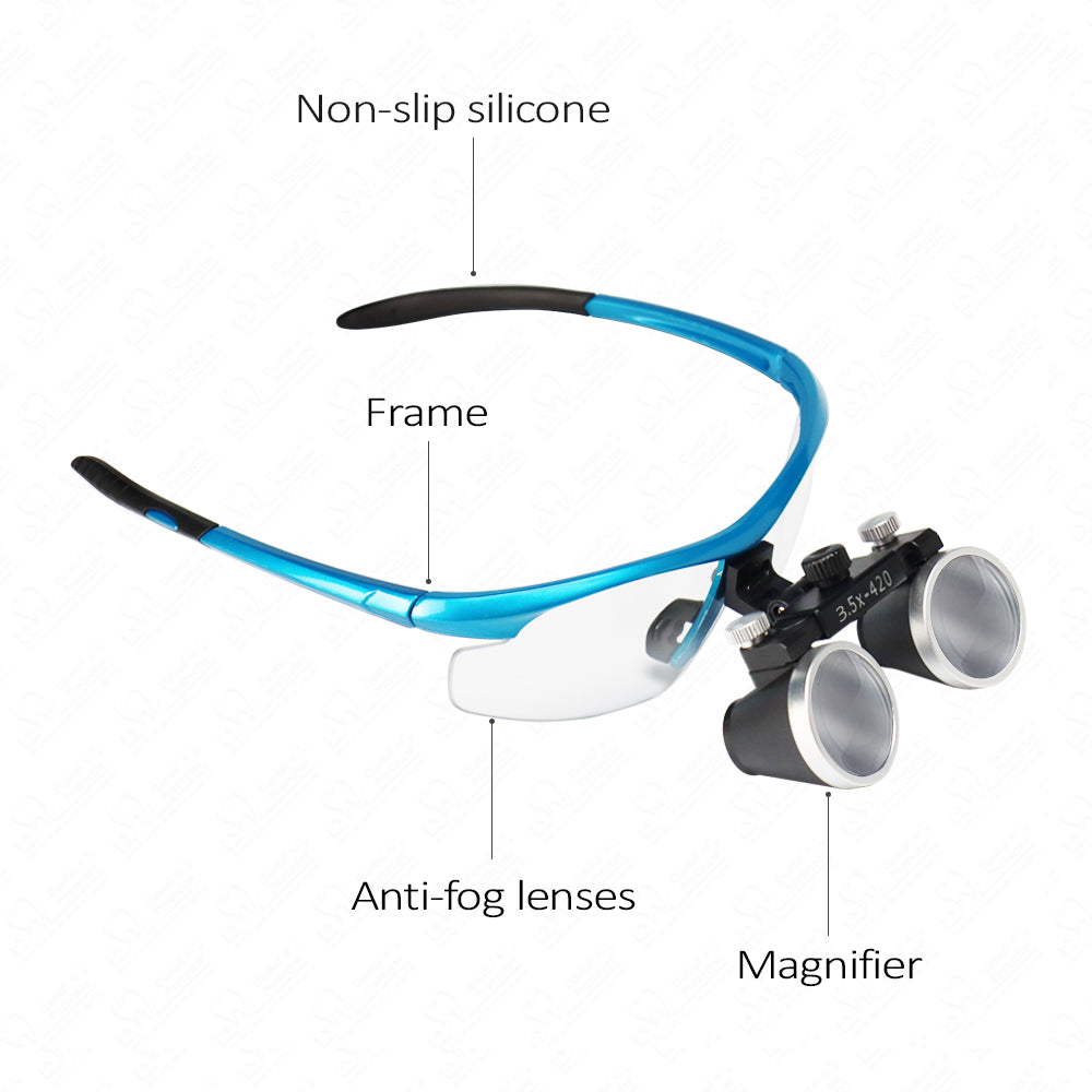 Maglass-R/B 2.5X/3.5X 420mm Dental Loupes Binocular Loupes Optical Magnifier Dental Lab Medical Loupes Magnification Binocular Headlight Headlamp 5W Bulb