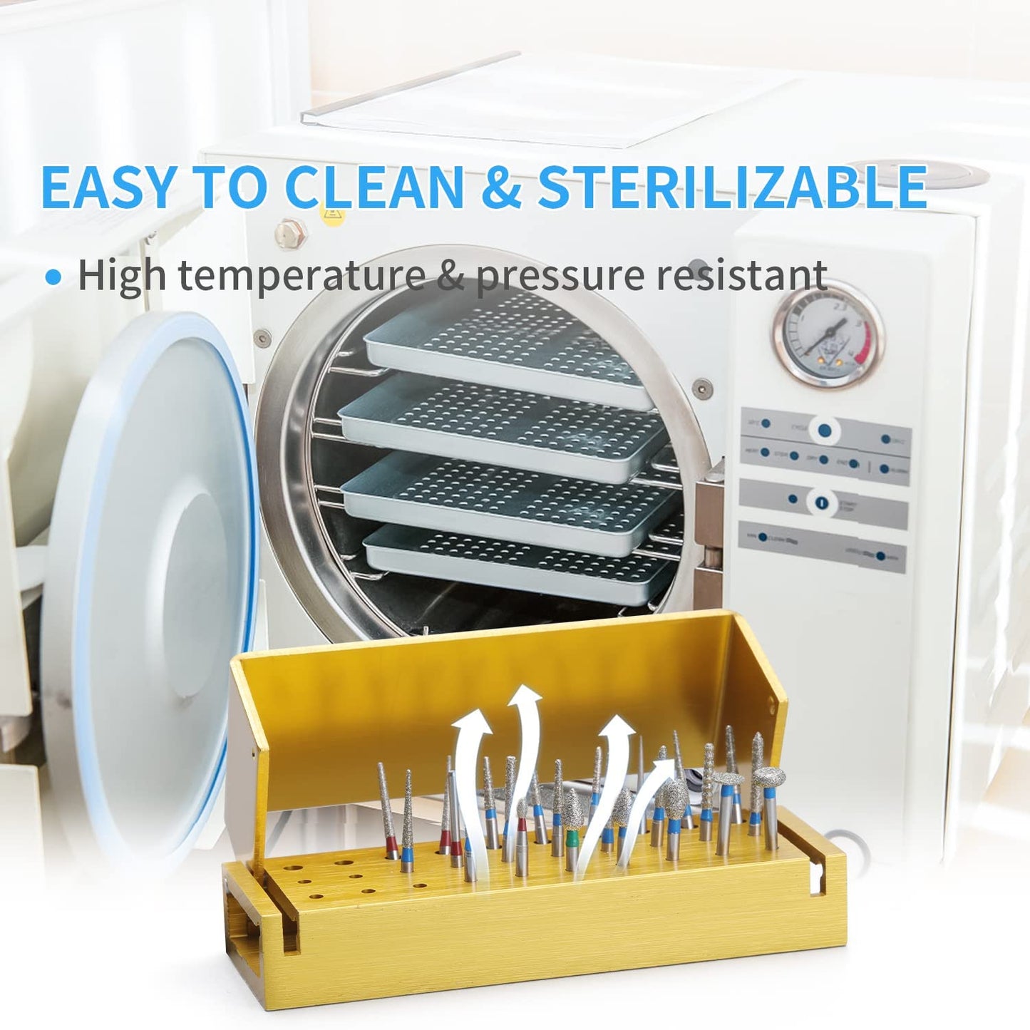 DB-30 High Speed Diamond Bur Set with Aluminium Alloy Shelf - High Speed and Low Speed Diamond Bur Set Dental Lab Aluminum Bur Case Disinfection Opening Box Organizer