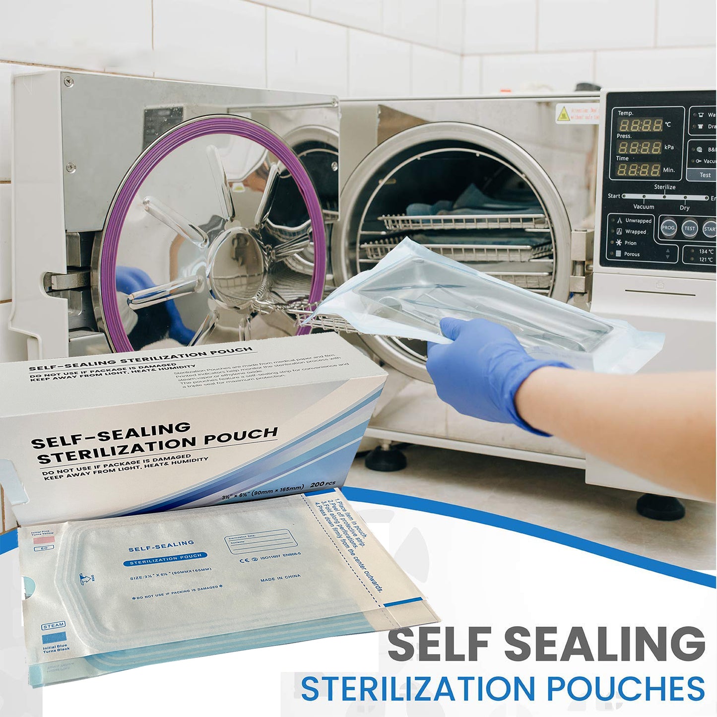 AT-BAG 200pcs/Box Dental Self-sealing Sterilization Pouches Bags Medical-grade Disposable Tattoo Dental Nail Art Accessories(90*260mm)