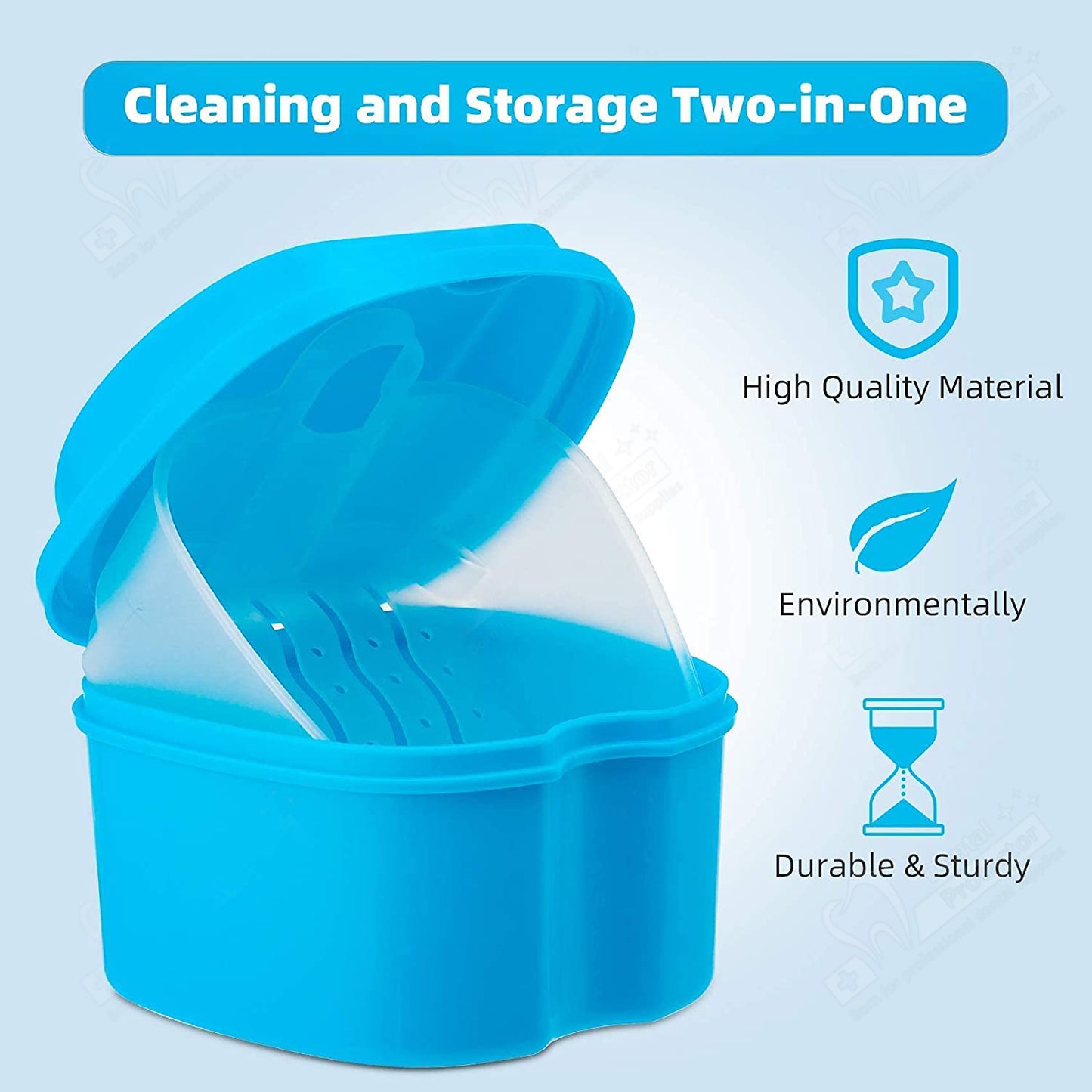 Dental Orthodontic Retainer Case Cleaning with Strainer Basket, Denture Bath Box Soaking Cup Mouthguard Storage Holder - Leak Proof and Lid Waterproof,2 pieces in Pack