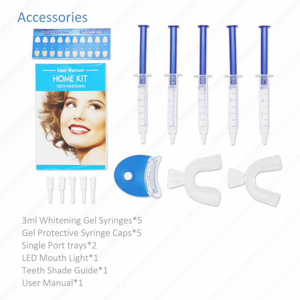 Teeth Whitening Light Kit - 5X LED Light Tooth Whitener with 35% Carbamide Peroxide, Mouth Trays, Remineralizing Gel and Tray Case - Built-In 10 Minute Timer Restores Your Smile Confidently