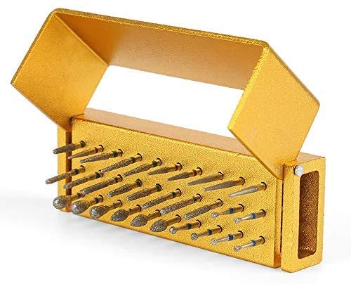 DB-30 High Speed Diamond Bur Set with Aluminium Alloy Shelf - High Speed and Low Speed Diamond Bur Set Dental Lab Aluminum Bur Case Disinfection Opening Box Organizer