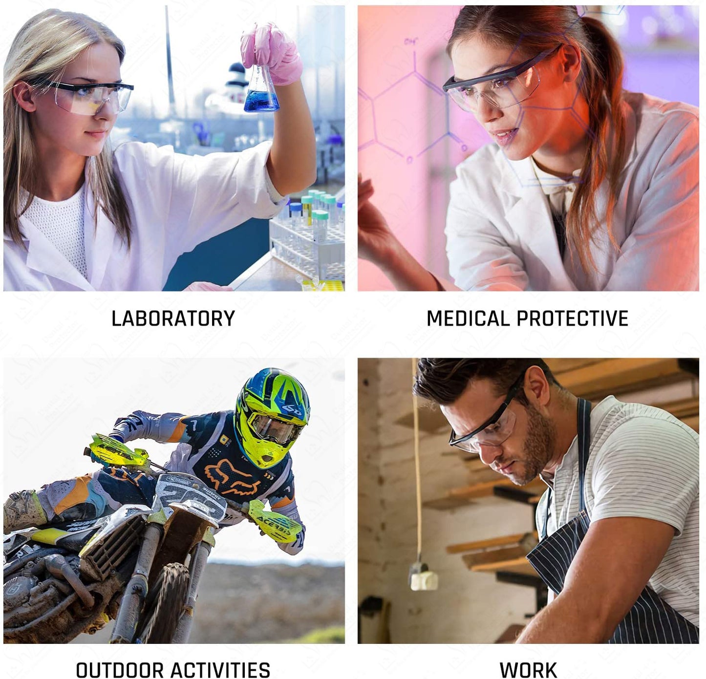 Protector Safety Glasses with Anti-fog lens Protective Eyewear Adjustable Frame Safety Glasses Eye Protection (Black/Bule Frame&transparent Lens)