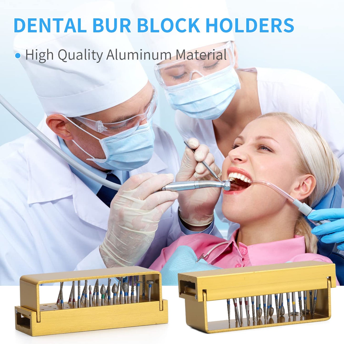 DB-30 High Speed Diamond Bur Set with Aluminium Alloy Shelf - High Speed and Low Speed Diamond Bur Set Dental Lab Aluminum Bur Case Disinfection Opening Box Organizer