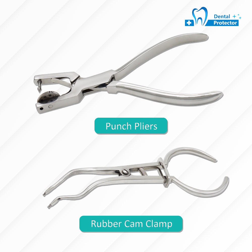 Protector Rubber Dam Kit Starter of 9 pcs with Frame Punch Clamps Dental Instruments Dental Oral Rubber Dam Tool Set Rubber Stamp Punching Plate Rubber Camphor Cloth