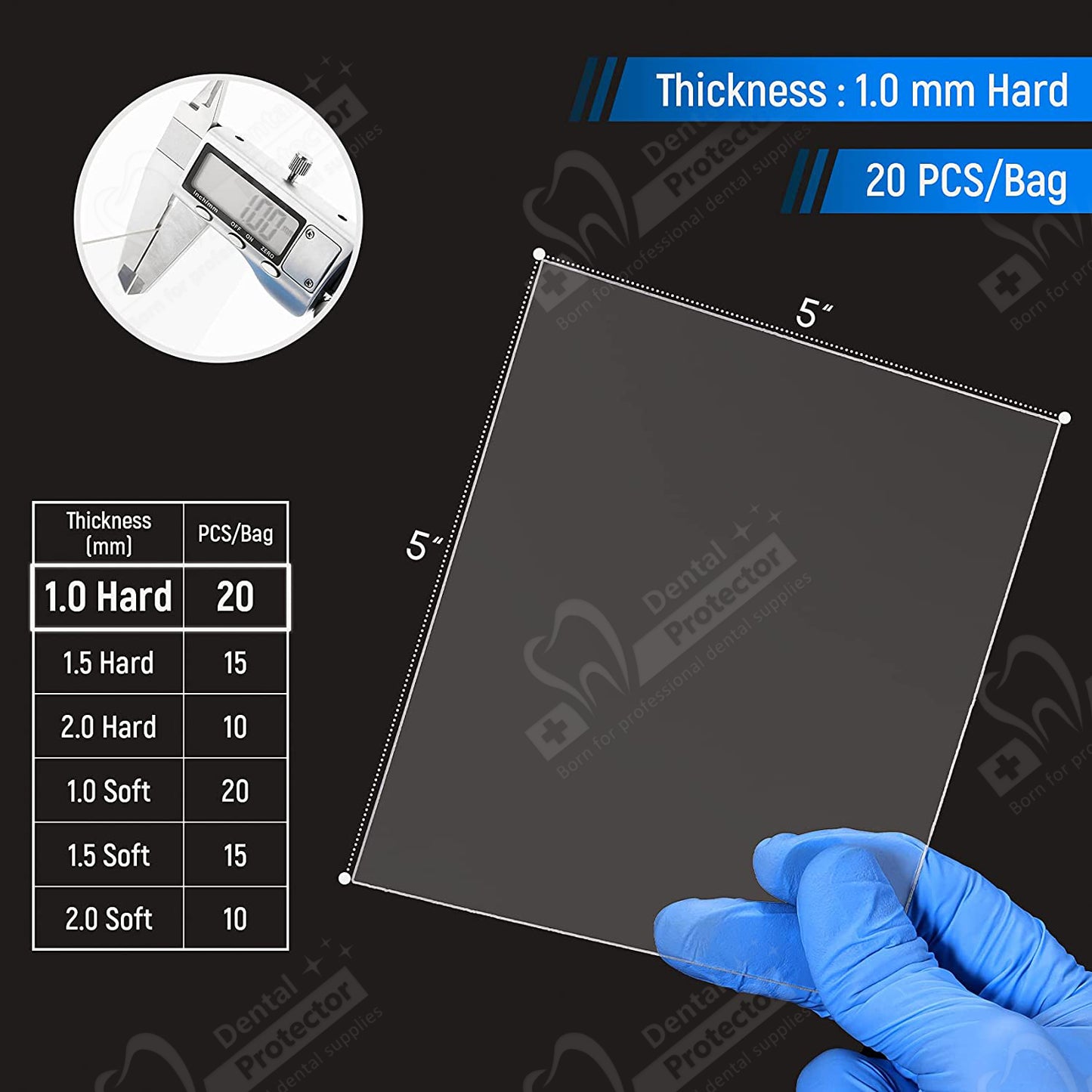 10 /15 /20 Sheets 1.0/ 1.5/ 2.0 MM Hard/ Soft Dental Soft Splint, Thermoforming Materials for Vacuum Forming Machine 5'' x 5''