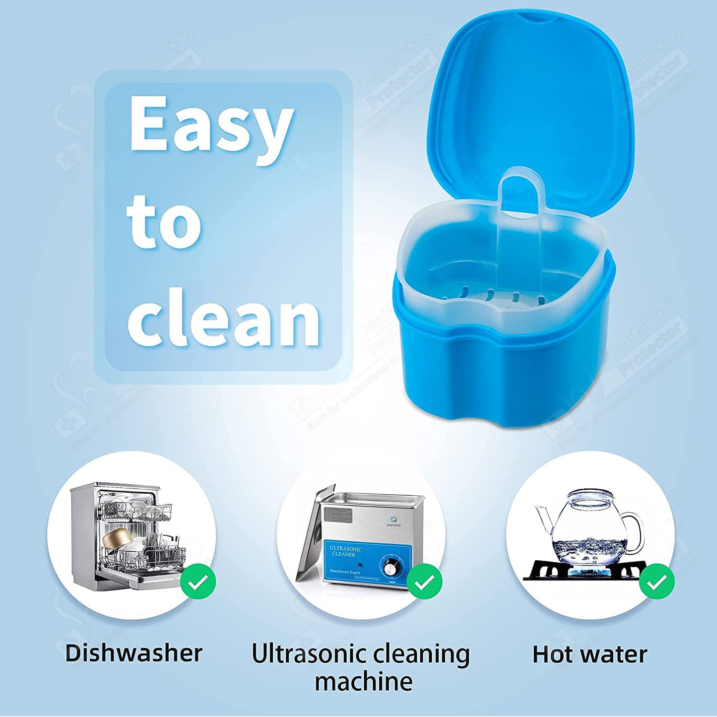 Dental Orthodontic Retainer Case Cleaning with Strainer Basket, Denture Bath Box Soaking Cup Mouthguard Storage Holder - Leak Proof and Lid Waterproof,2 pieces in Pack
