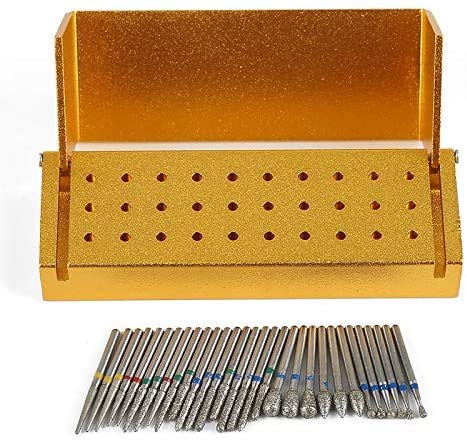 DB-30 High Speed Diamond Bur Set with Aluminium Alloy Shelf - High Speed and Low Speed Diamond Bur Set Dental Lab Aluminum Bur Case Disinfection Opening Box Organizer