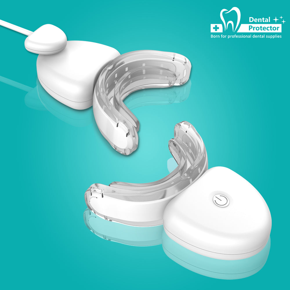 Protector Teeth Whitening Kit with LED Light at Home for Sensitive Teeth,Professional Tooth Whitener with 1xDouble-Sided Silicone Mouth Tray,3xTeeth Whitening Gel, Magnetic charging, Safely and Effectively Whitens in 15 Minutes