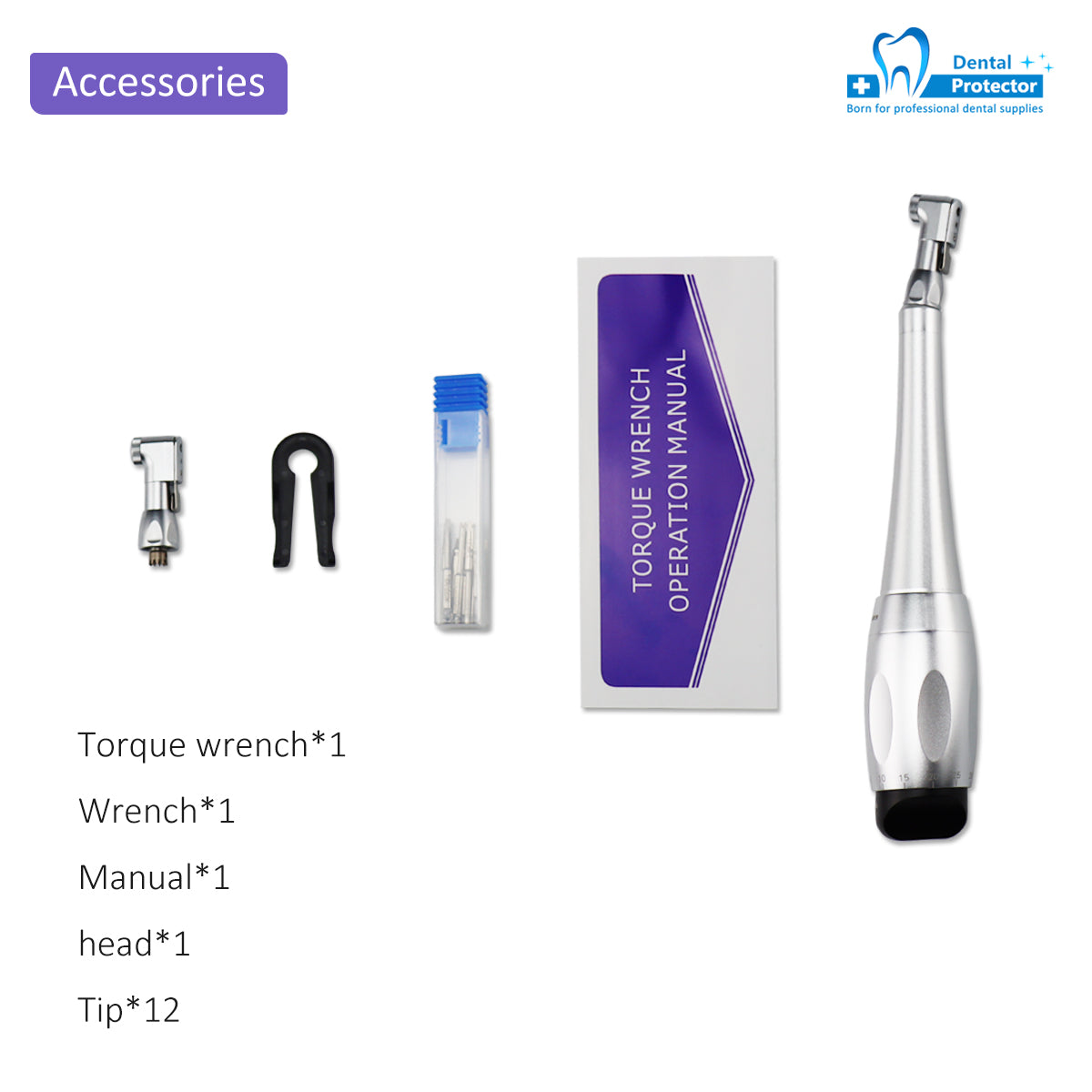 Dental Low Speed Handpiece Implant Torque Wrench 5N-35N Drivers 2.35mm Latch Type Bits Contra Angle Universal Silver Metal Box