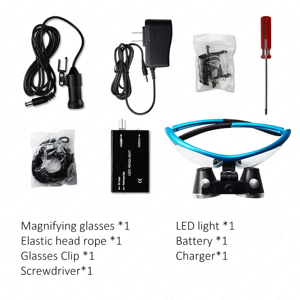 Maglass-R/B 2.5X/3.5X420mm Dental Loupes Binocular Loupes Optical Magnifier Dental Lab Medical Loupes Magnification Binocular Headlight Headlamp 5W Bulb