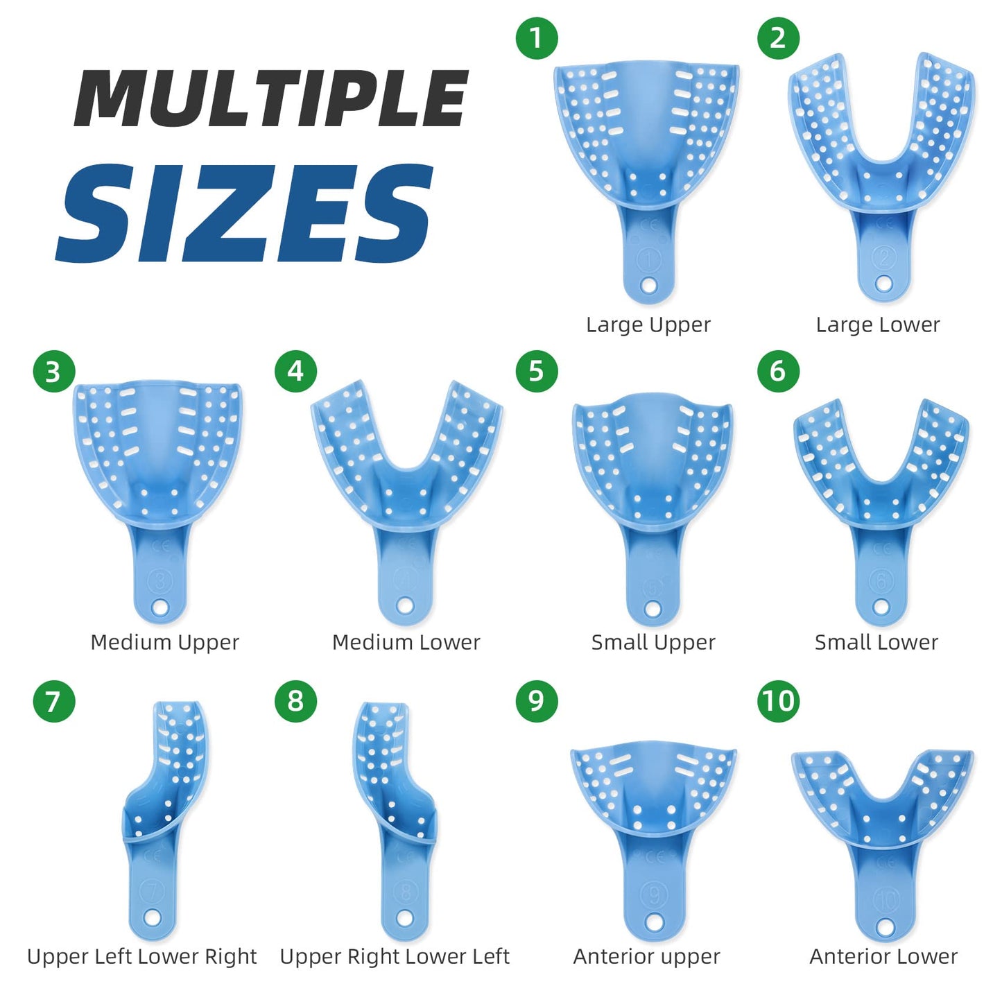 Dental Impression Trays Autoclavable 10 PCS, Perforated Impression Trays Set Plastic Teeth Holder for Dental Clinic, Lab Equipment, Dental Students