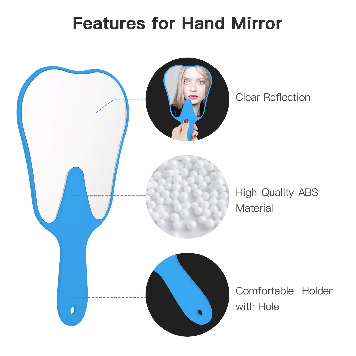 2 pcs Handheld Mirror Small with Handle , Hand Mirror Tooth-Shaped Kids Makeup Mirror Cute for Salon|Barber|Hairdressing - Easy to use & Lightweight